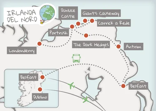 Mappa viaggio organizzato Irlanda del Nord e Dublino