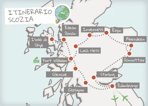 Mappa viaggio organizzato in Scozia e isola-di Skye